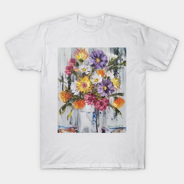 beautiful floral bouquet, country cottage flowers, colorful flowers, cottage decor, abstract flowers, modern flowers T-Shirt by roxanegabriel